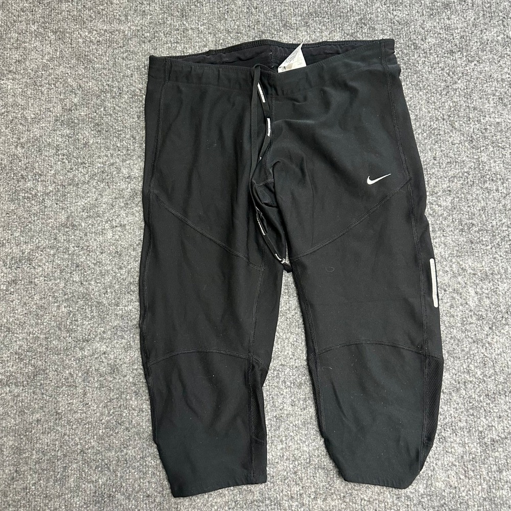 Nike Leggings Womens Size S Black Dri-Fit Running Cropped Mesh Reflective